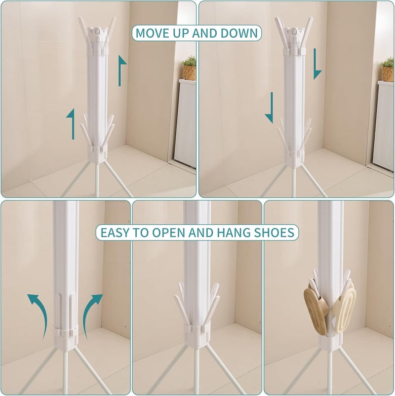 JOOM 4 Legs Clothes Drying Rack, Garment Rack Portable and Foldable Space Saving Laundry Drying Rack - Drying Rack Clothing 4rods16 Clips,Floor Folding Balcony Bedroom Household - Image 5